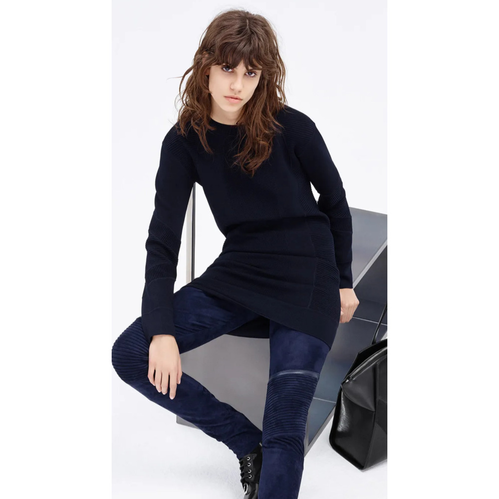 NEIL BARRETT Dress Womens Small Navy Viscose Rib Knit Panel Long Sleeve